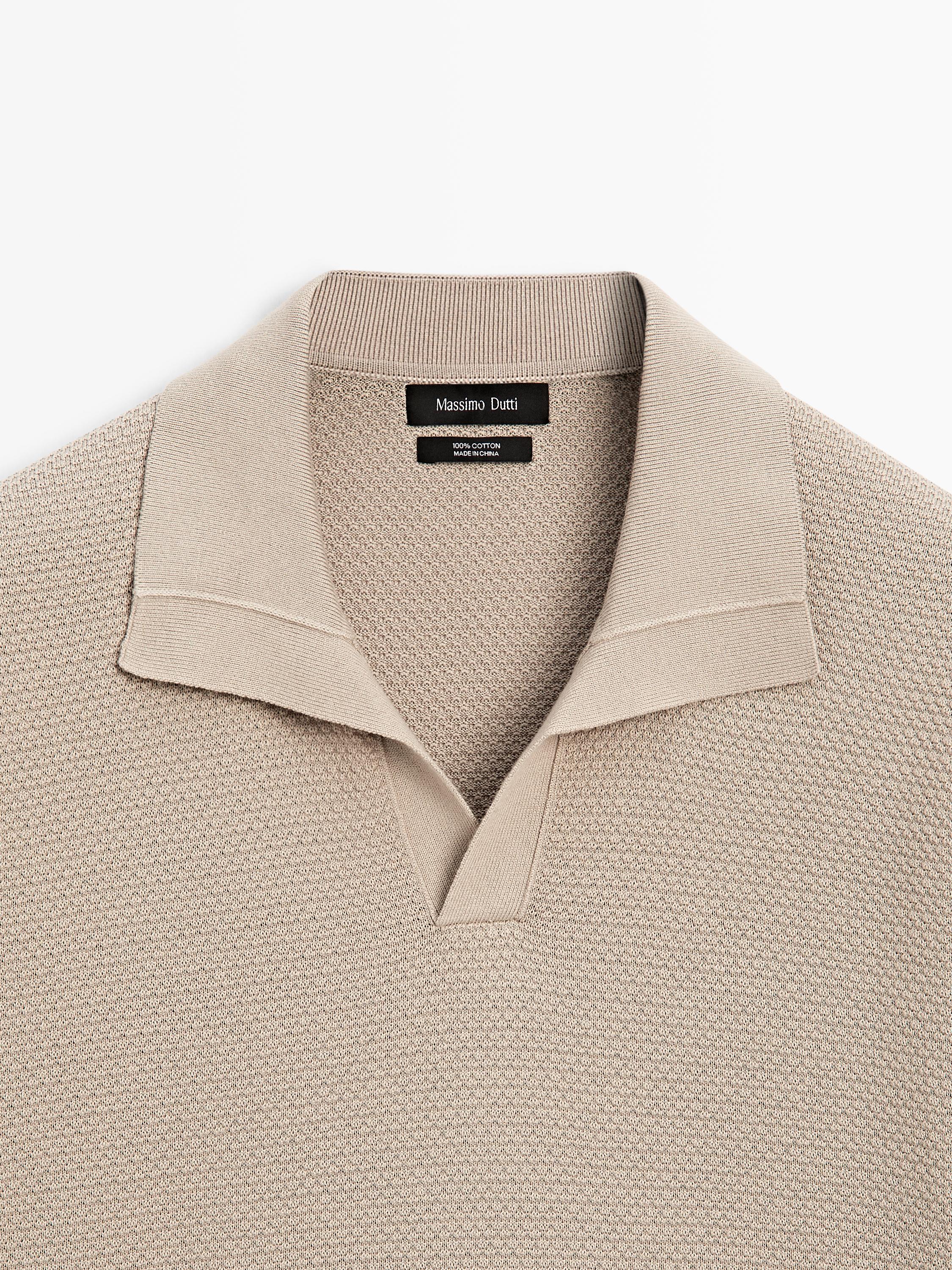 Textured knit V-neck polo shirt